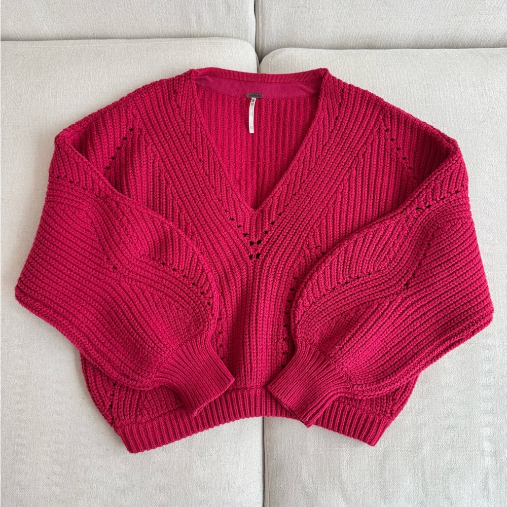 SOLD — Free People All Day Long V Sweater in Red – XS